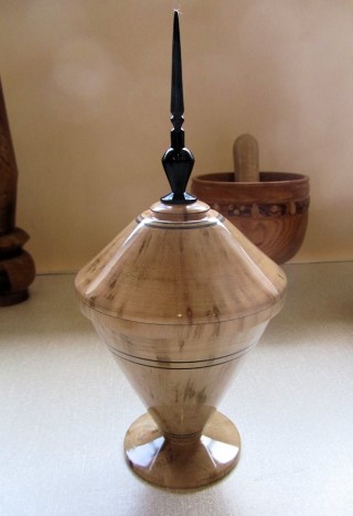 Very glossy lidded vase by Ken Akrill
